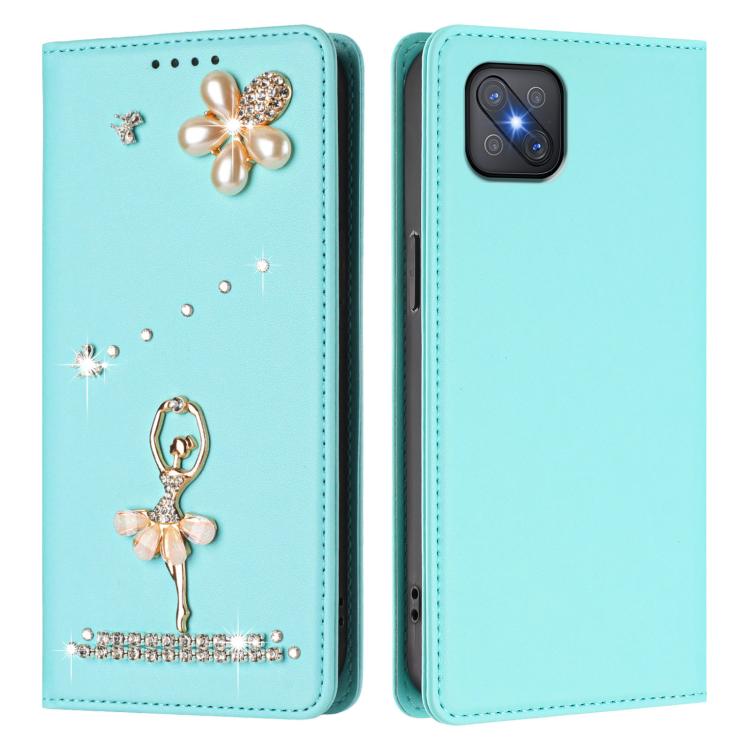For OPPO A92s 5G Ballet Girl Diamond Studded RFID Vegan Leather Phone Case