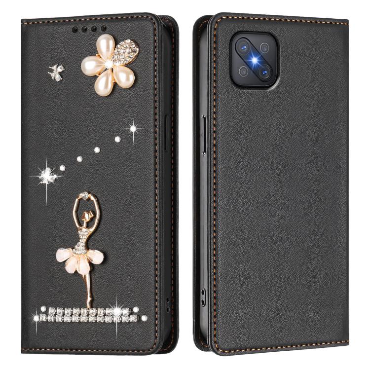 For OPPO A92s 5G Ballet Girl Diamond Studded RFID Vegan Leather Phone Case