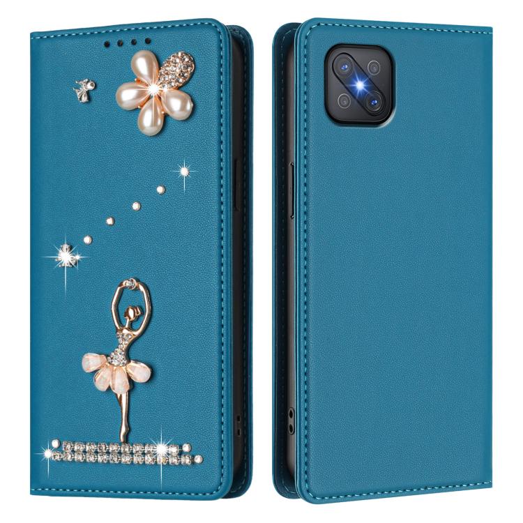 For OPPO A92s 5G Ballet Girl Diamond Studded RFID Vegan Leather Phone Case