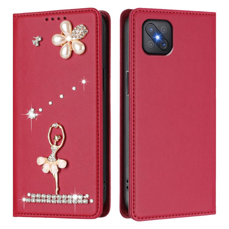 For OPPO A92s 5G Ballet Girl Diamond Studded RFID Vegan Leather Phone Case
