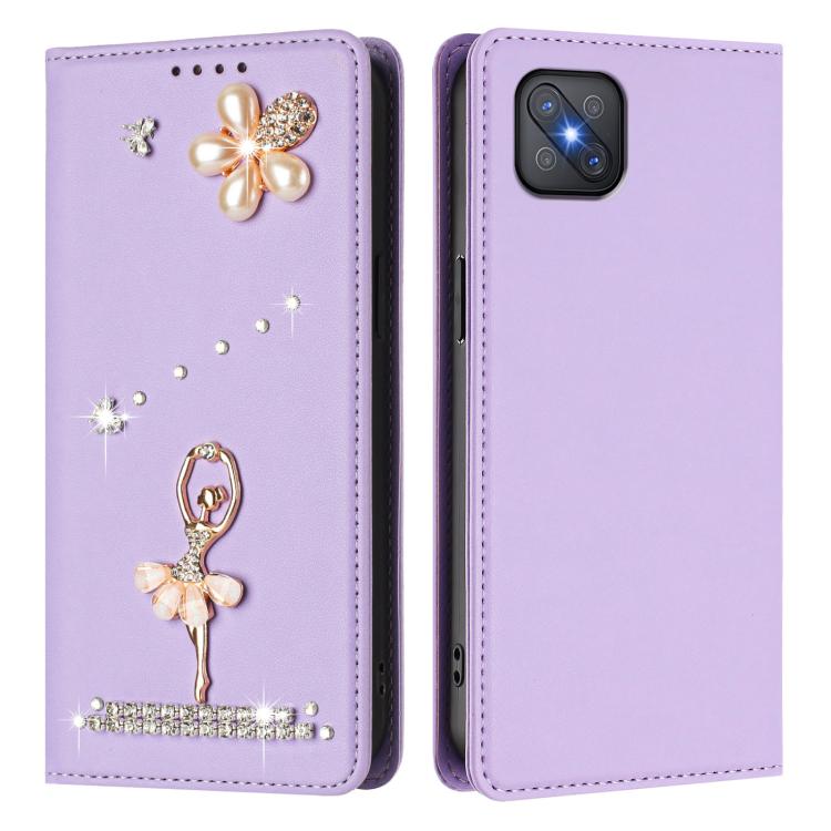 For OPPO A92s 5G Ballet Girl Diamond Studded RFID Vegan Leather Phone Case