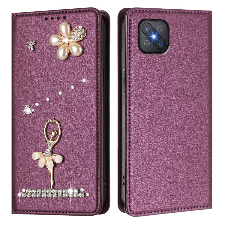 For OPPO A92s 5G Ballet Girl Diamond Studded RFID Vegan Leather Phone Case