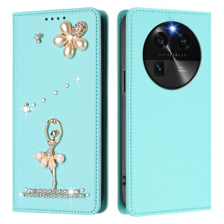 For OPPO Find X6 5G Global Ballet Girl Diamond Studded RFID Vegan Leather Phone Case