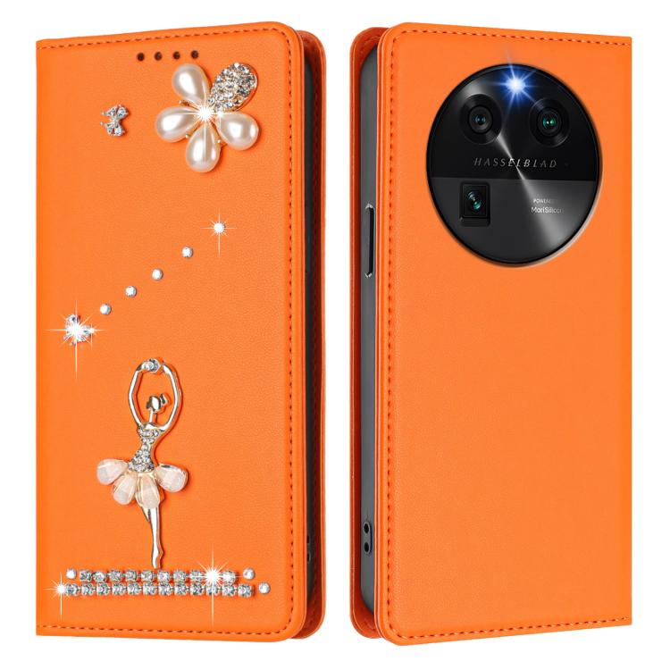 For OPPO Find X6 5G Global Ballet Girl Diamond Studded RFID Vegan Leather Phone Case