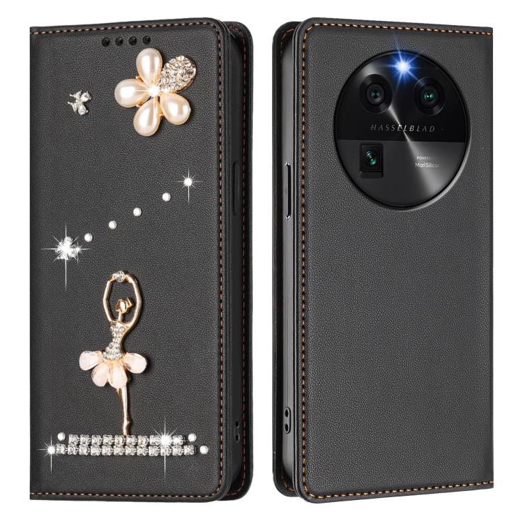 For OPPO Find X6 5G Global Ballet Girl Diamond Studded RFID Vegan Leather Phone Case