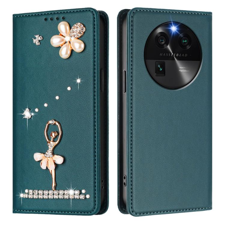 For OPPO Find X6 5G Global Ballet Girl Diamond Studded RFID Vegan Leather Phone Case