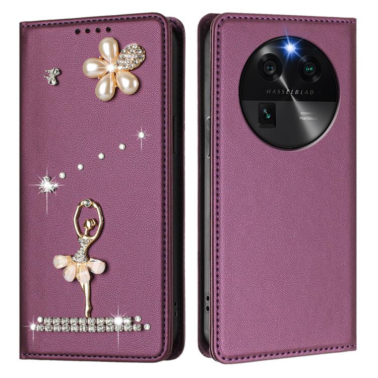 For OPPO Find X6 5G Global Ballet Girl Diamond Studded RFID Vegan Leather Phone Case