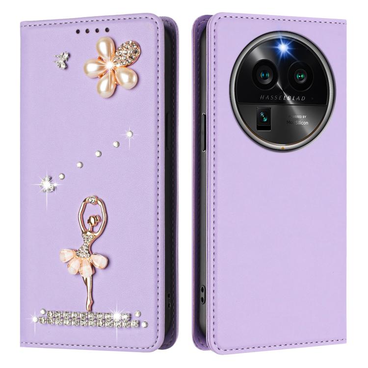 For OPPO Find X6 Pro 5G Global Ballet Girl Diamond Studded RFID Vegan Leather Phone Case