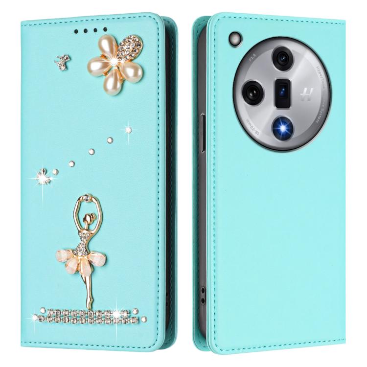 For OPPO Find X7 Ballet Girl Diamond Studded RFID Vegan Leather Phone Case