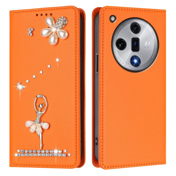 For OPPO Find X7 Ballet Girl Diamond Studded RFID Vegan Leather Phone Case