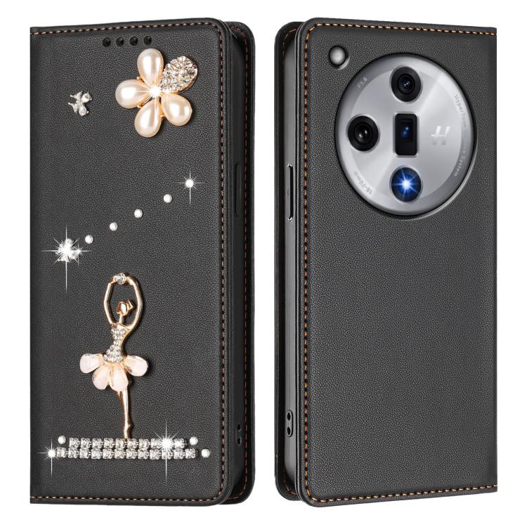 For OPPO Find X7 Ballet Girl Diamond Studded RFID Vegan Leather Phone Case