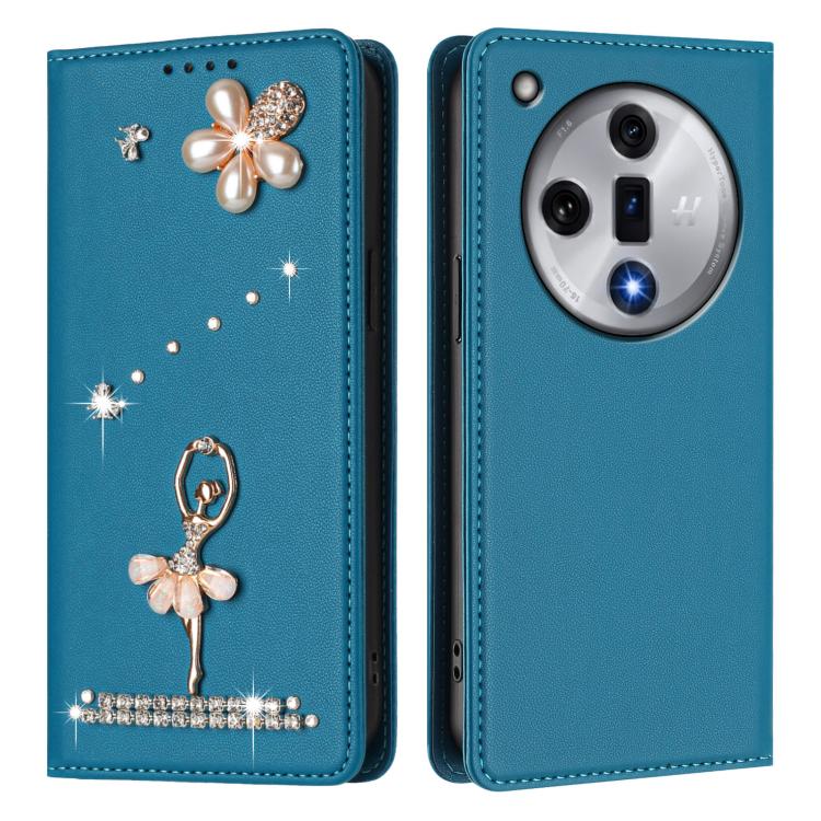 For OPPO Find X7 Ballet Girl Diamond Studded RFID Vegan Leather Phone Case