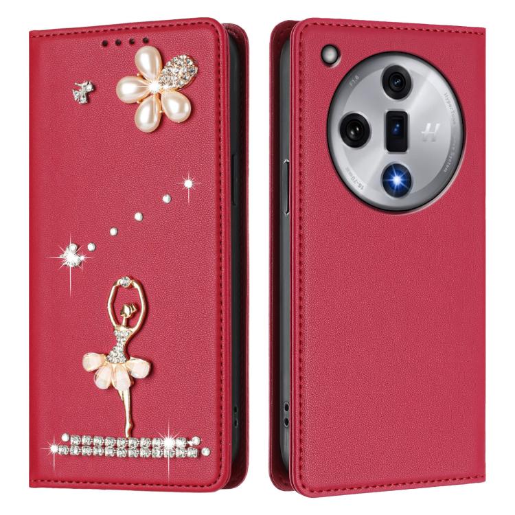 For OPPO Find X7 Ballet Girl Diamond Studded RFID Vegan Leather Phone Case