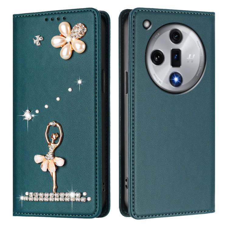 For OPPO Find X7 Ballet Girl Diamond Studded RFID Vegan Leather Phone Case