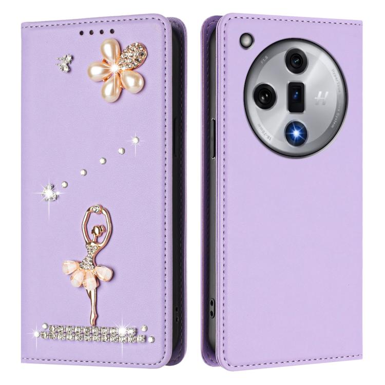 For OPPO Find X7 Ballet Girl Diamond Studded RFID Vegan Leather Phone Case