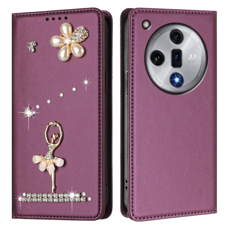For OPPO Find X7 Ballet Girl Diamond Studded RFID Vegan Leather Phone Case