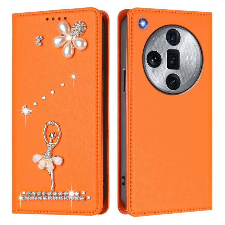 For OPPO Find X7 Ultra Ballet Girl Diamond Studded RFID Vegan Leather Phone Case