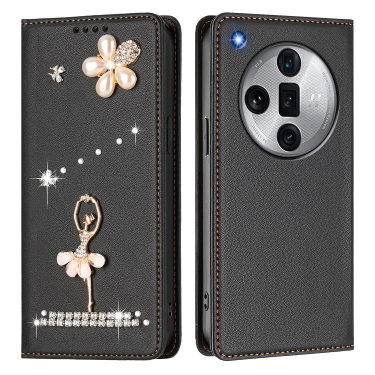 For OPPO Find X7 Ultra Ballet Girl Diamond Studded RFID Vegan Leather Phone Case