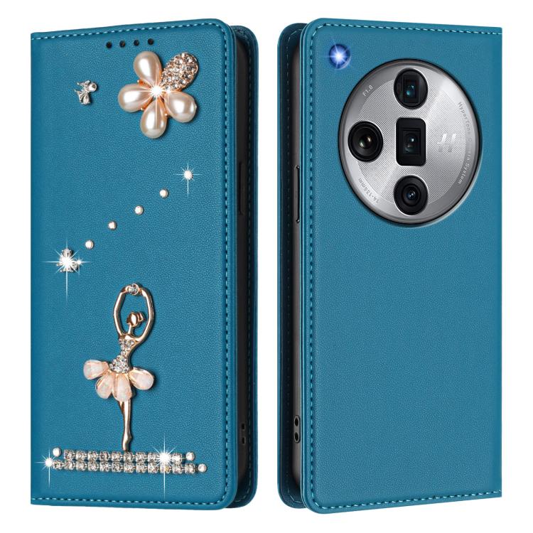 For OPPO Find X7 Ultra Ballet Girl Diamond Studded RFID Vegan Leather Phone Case
