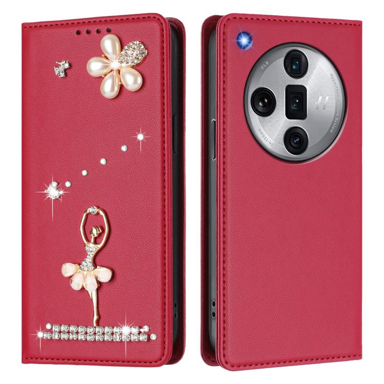 For OPPO Find X7 Ultra Ballet Girl Diamond Studded RFID Vegan Leather Phone Case