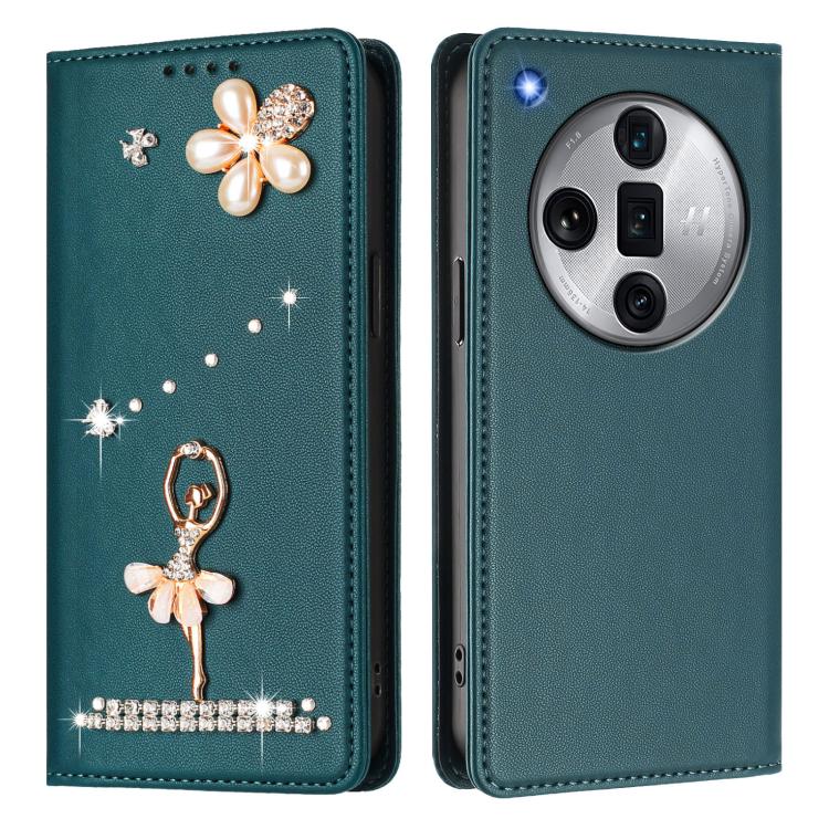 For OPPO Find X7 Ultra Ballet Girl Diamond Studded RFID Vegan Leather Phone Case