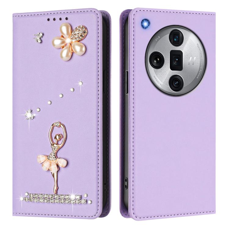 For OPPO Find X7 Ultra Ballet Girl Diamond Studded RFID Vegan Leather Phone Case