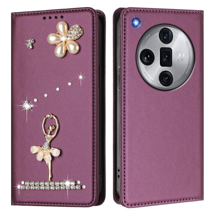 For OPPO Find X7 Ultra Ballet Girl Diamond Studded RFID Vegan Leather Phone Case