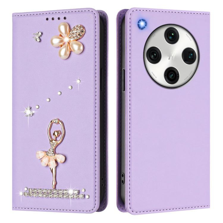 For OPPO Find X8 Pro 5G Global Ballet Girl Diamond Studded RFID Vegan Leather Phone Case