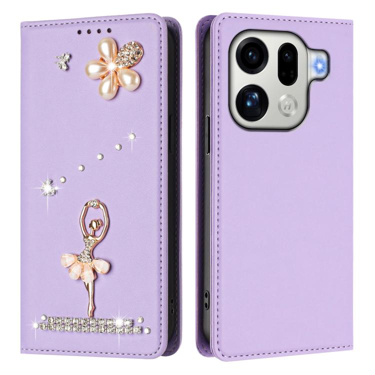 For OPPO Find X9 Pro Ballet Girl Diamond Studded RFID Vegan Leather Phone Case