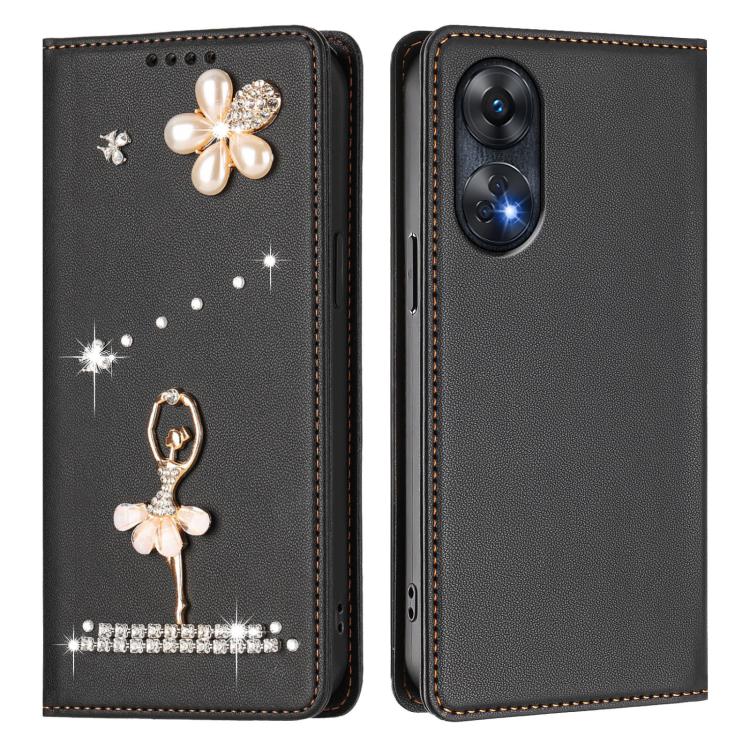 For OPPO Reno8 T 4G Global Ballet Girl Diamond Studded RFID Vegan Leather Phone Case