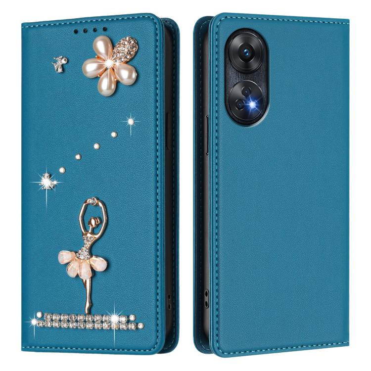 For OPPO Reno8 T 4G Global Ballet Girl Diamond Studded RFID Vegan Leather Phone Case