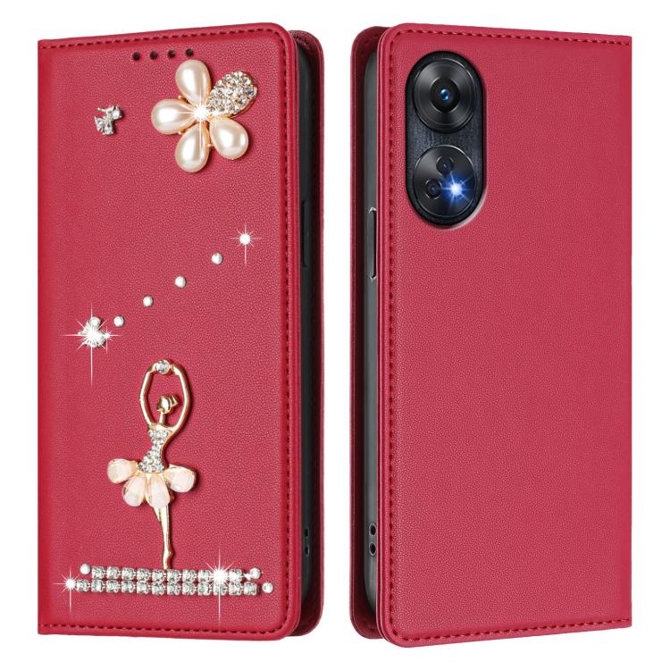 For OPPO Reno8 T 4G Global Ballet Girl Diamond Studded RFID Vegan Leather Phone Case