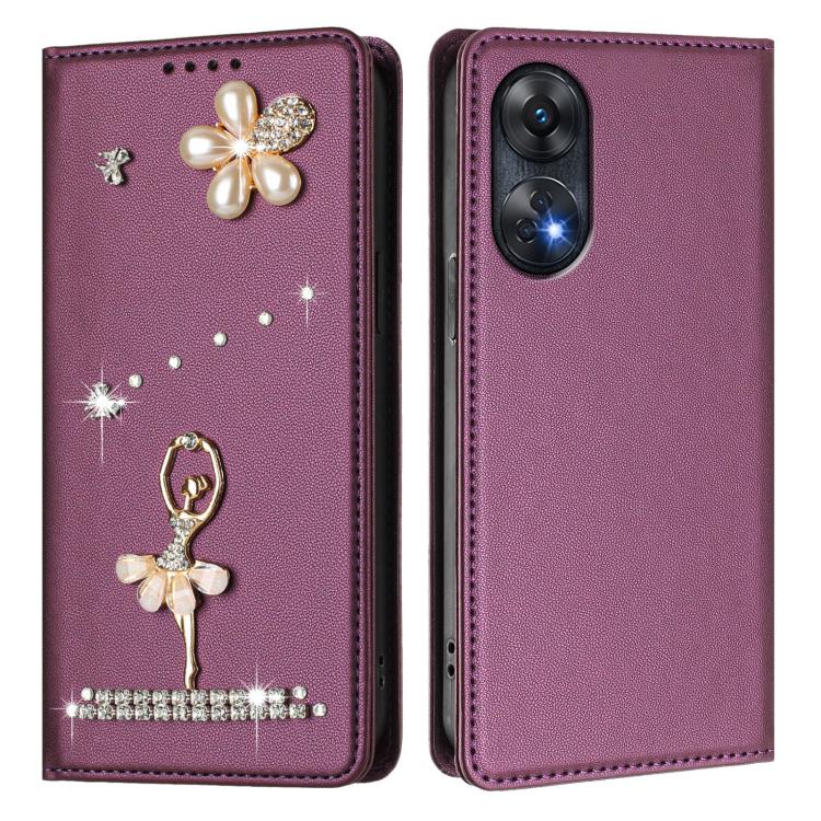 For OPPO Reno8 T 4G Global Ballet Girl Diamond Studded RFID Vegan Leather Phone Case