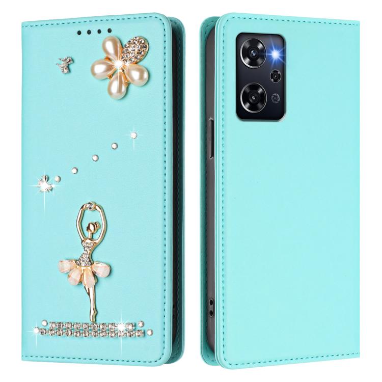 For OPPO Reno9 A Ballet Girl Diamond Studded RFID Vegan Leather Phone Case