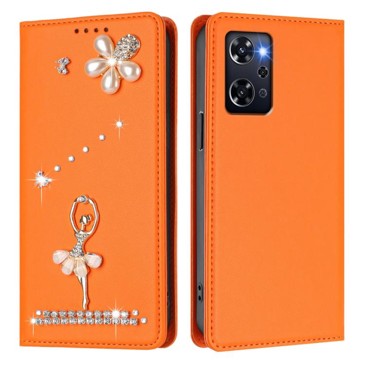 For OPPO Reno9 A Ballet Girl Diamond Studded RFID Vegan Leather Phone Case