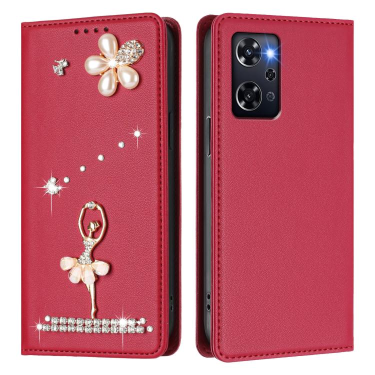 For OPPO Reno9 A Ballet Girl Diamond Studded RFID Vegan Leather Phone Case