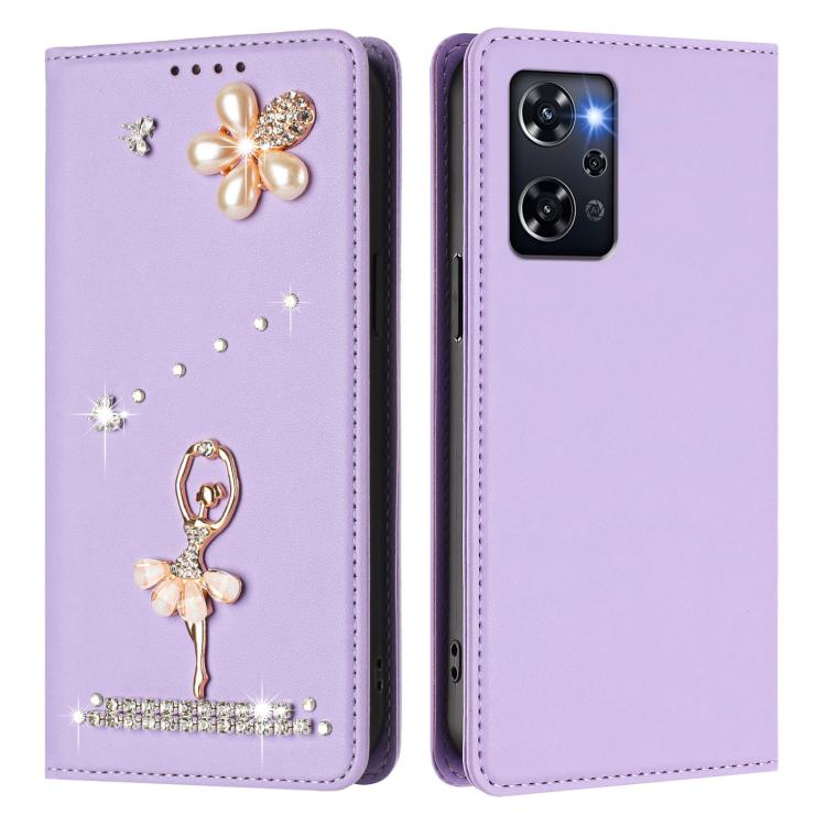 For OPPO Reno9 A Ballet Girl Diamond Studded RFID Vegan Leather Phone Case