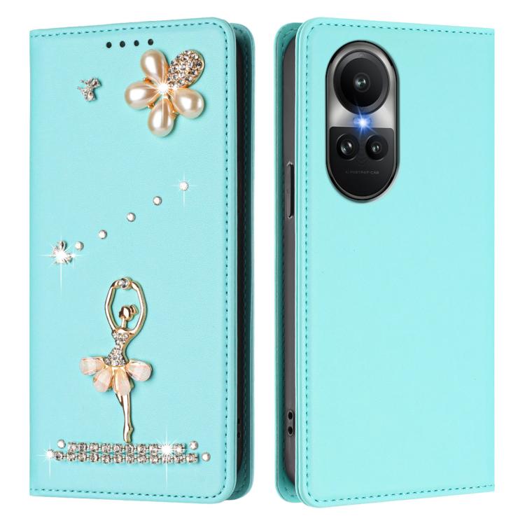 For OPPO Reno10 5G Global Ballet Girl Diamond Studded RFID Vegan Leather Phone Case