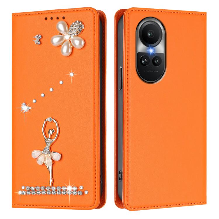 For OPPO Reno10 5G Global Ballet Girl Diamond Studded RFID Vegan Leather Phone Case