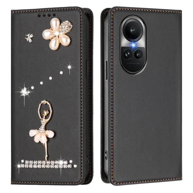 For OPPO Reno10 5G Global Ballet Girl Diamond Studded RFID Vegan Leather Phone Case