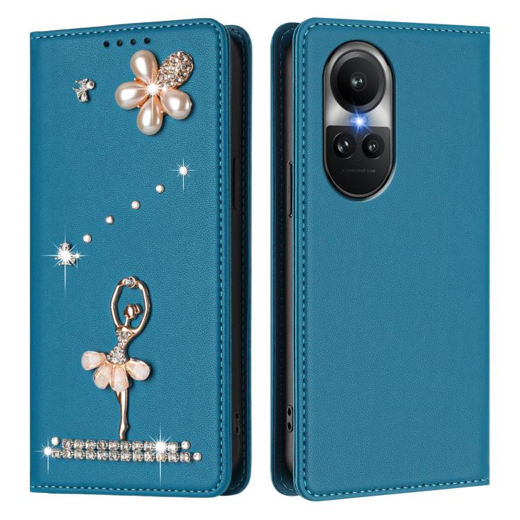 For OPPO Reno10 5G Global Ballet Girl Diamond Studded RFID Vegan Leather Phone Case
