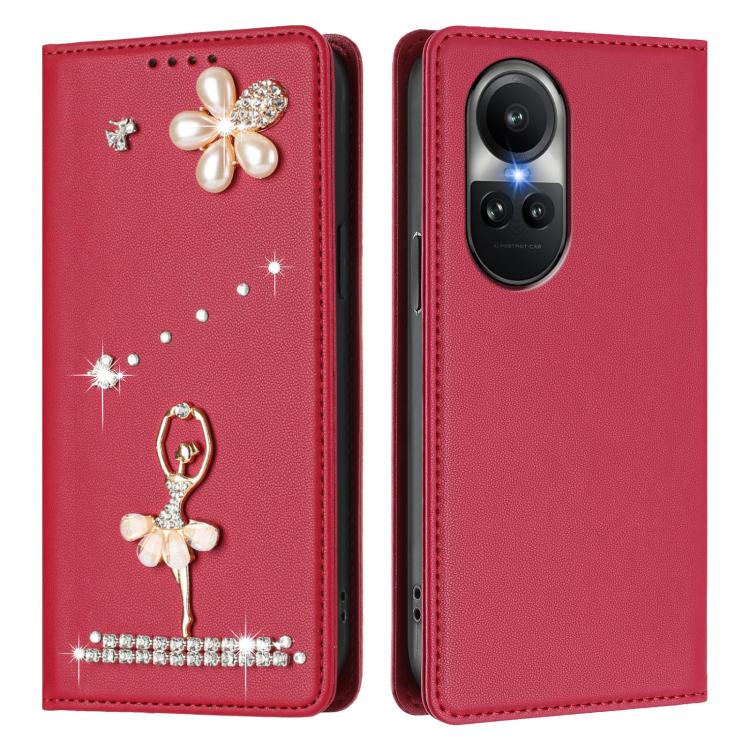 For OPPO Reno10 5G Global Ballet Girl Diamond Studded RFID Vegan Leather Phone Case
