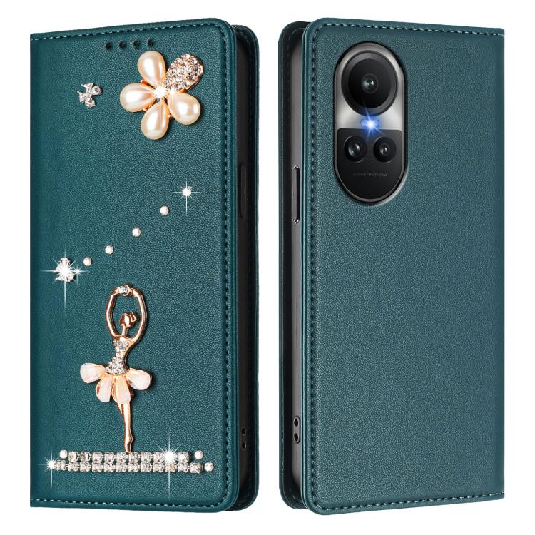 For OPPO Reno10 5G Global Ballet Girl Diamond Studded RFID Vegan Leather Phone Case