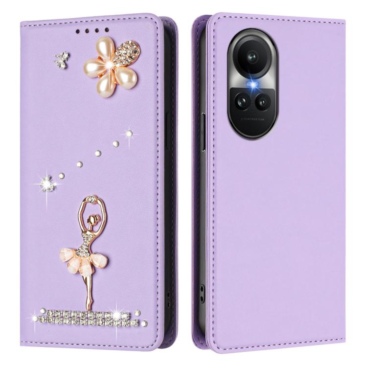 For OPPO Reno10 5G Global Ballet Girl Diamond Studded RFID Vegan Leather Phone Case