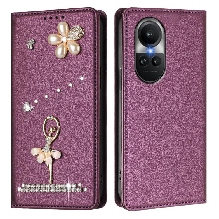 For OPPO Reno10 5G Global Ballet Girl Diamond Studded RFID Vegan Leather Phone Case