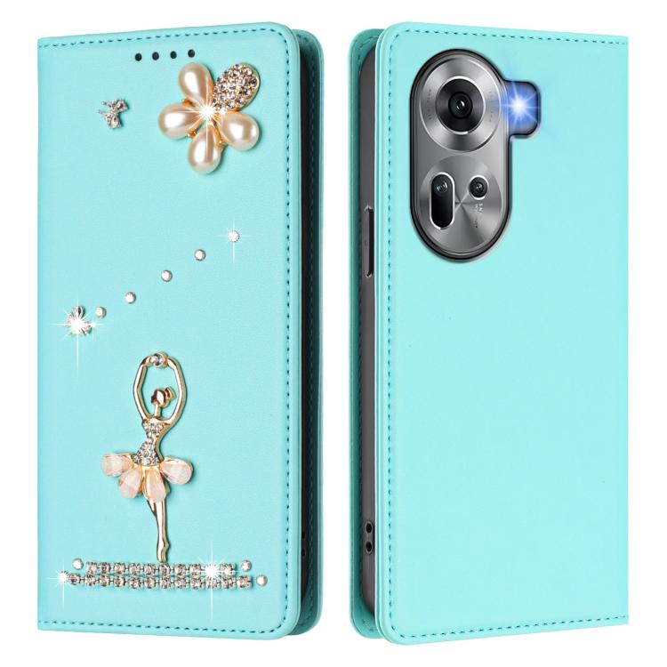 For OPPO Reno11 5G Global Ballet Girl Diamond Studded RFID Vegan Leather Phone Case