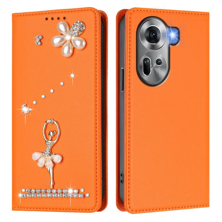 For OPPO Reno11 5G Global Ballet Girl Diamond Studded RFID Vegan Leather Phone Case