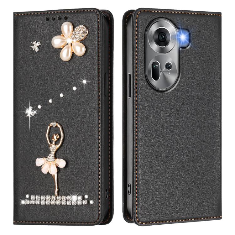 For OPPO Reno11 5G Global Ballet Girl Diamond Studded RFID Vegan Leather Phone Case