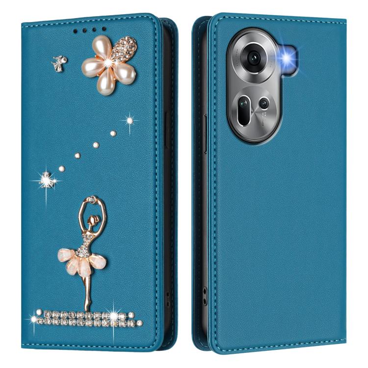 For OPPO Reno11 5G Global Ballet Girl Diamond Studded RFID Vegan Leather Phone Case