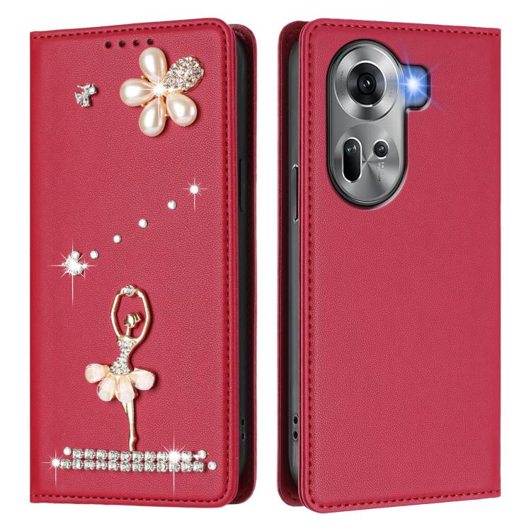 For OPPO Reno11 5G Global Ballet Girl Diamond Studded RFID Vegan Leather Phone Case